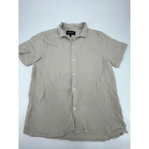 PX Clothing Black Gauze Shirt Mens Medium Beige Textured 100% Cotton Button Up
